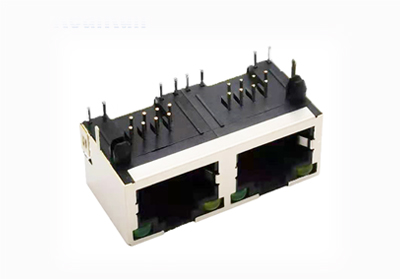 8P8C RJ45以太网连接器插孔模块化2端口垂直通孔 带led和屏蔽